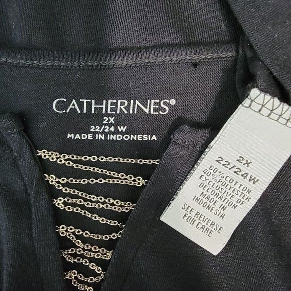 Catherines Top Plus Size 2X 22/24W V-Neck 3/4 Sleeve Stretch Cotton Black - Picture 5 of 6